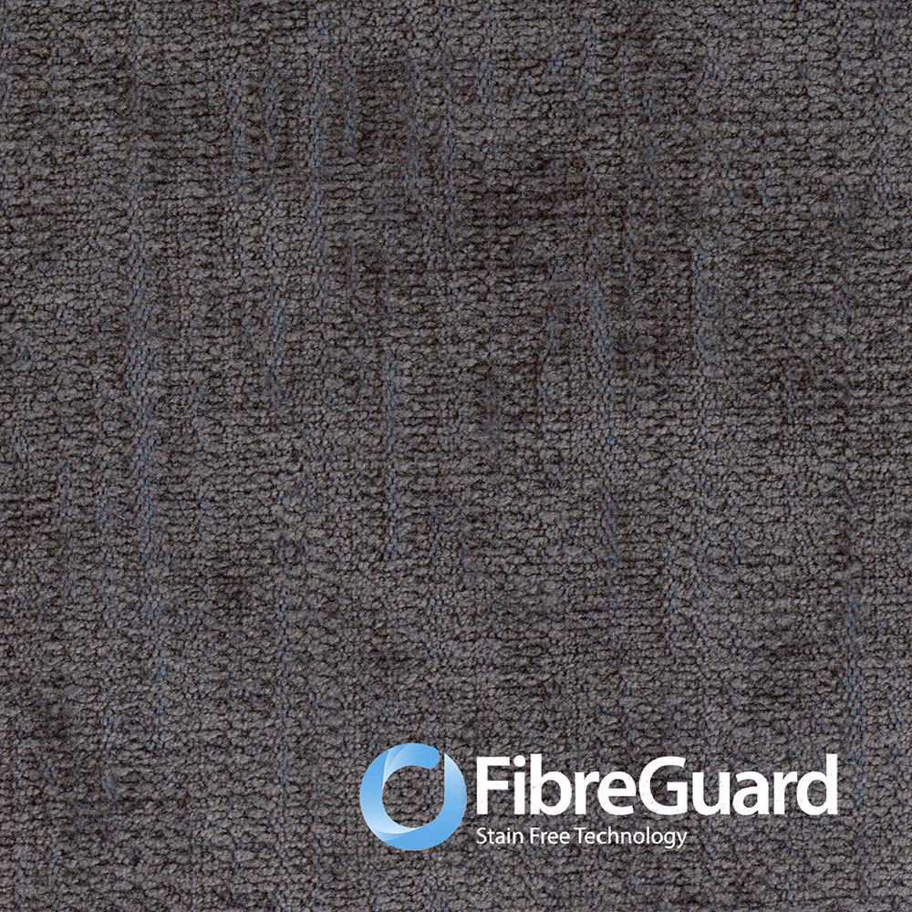 Close-up of Smoke grey fabric with nubby loops and subtle vertical woven striations