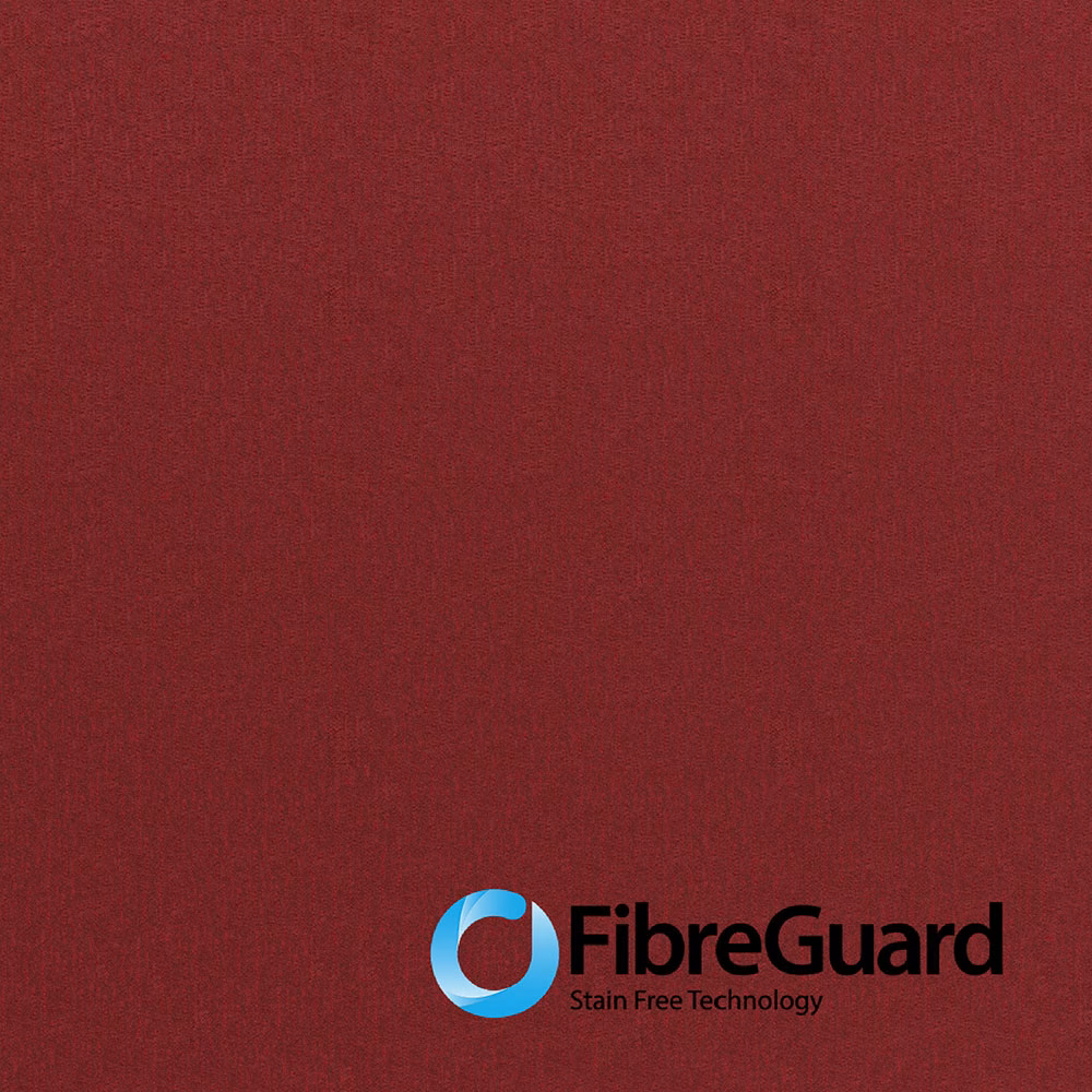 Deep strawberry-red plain woven swatch with subtle texture and FibreGuard mark