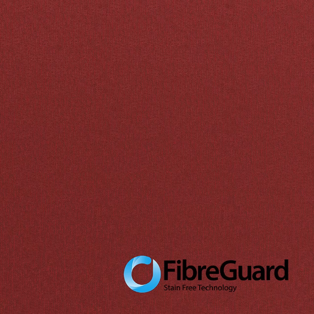 Deep strawberry-red plain woven swatch with subtle texture and FibreGuard mark
