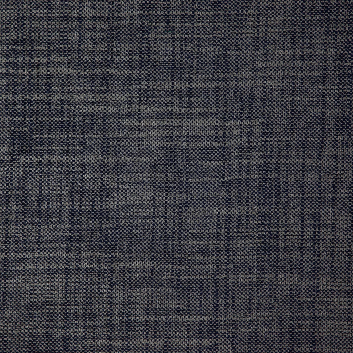 Close-up of dark navy woven fabric with charcoal flecks and irregular horizontal texture