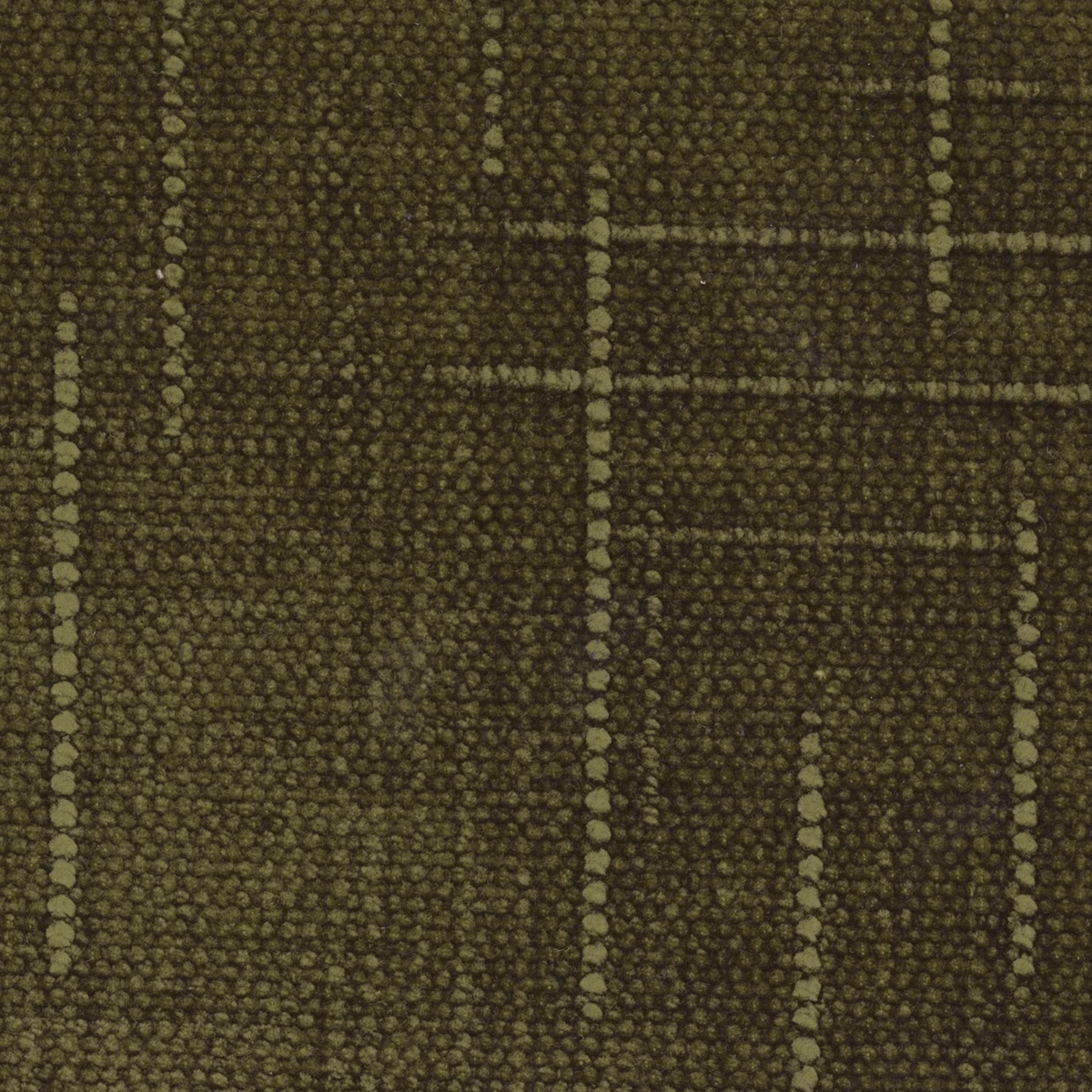 Close-up of dark olive nubby weave with irregular vertical and horizontal lines