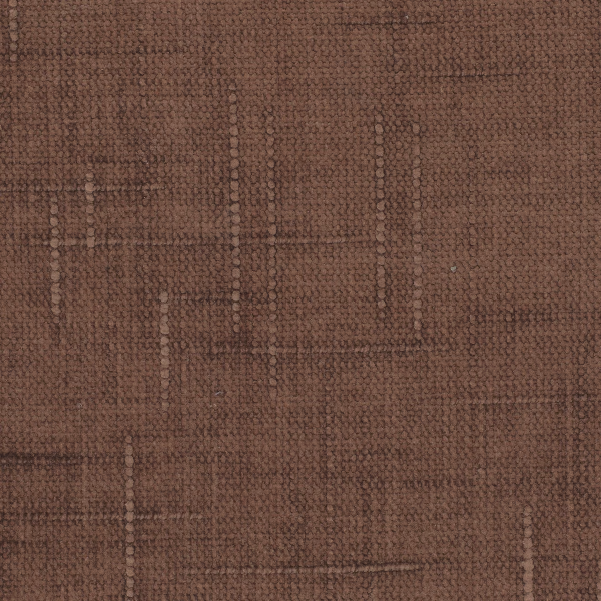 Close-up of warm mocha brown nubby weave with subtle rectangular patchwork lines