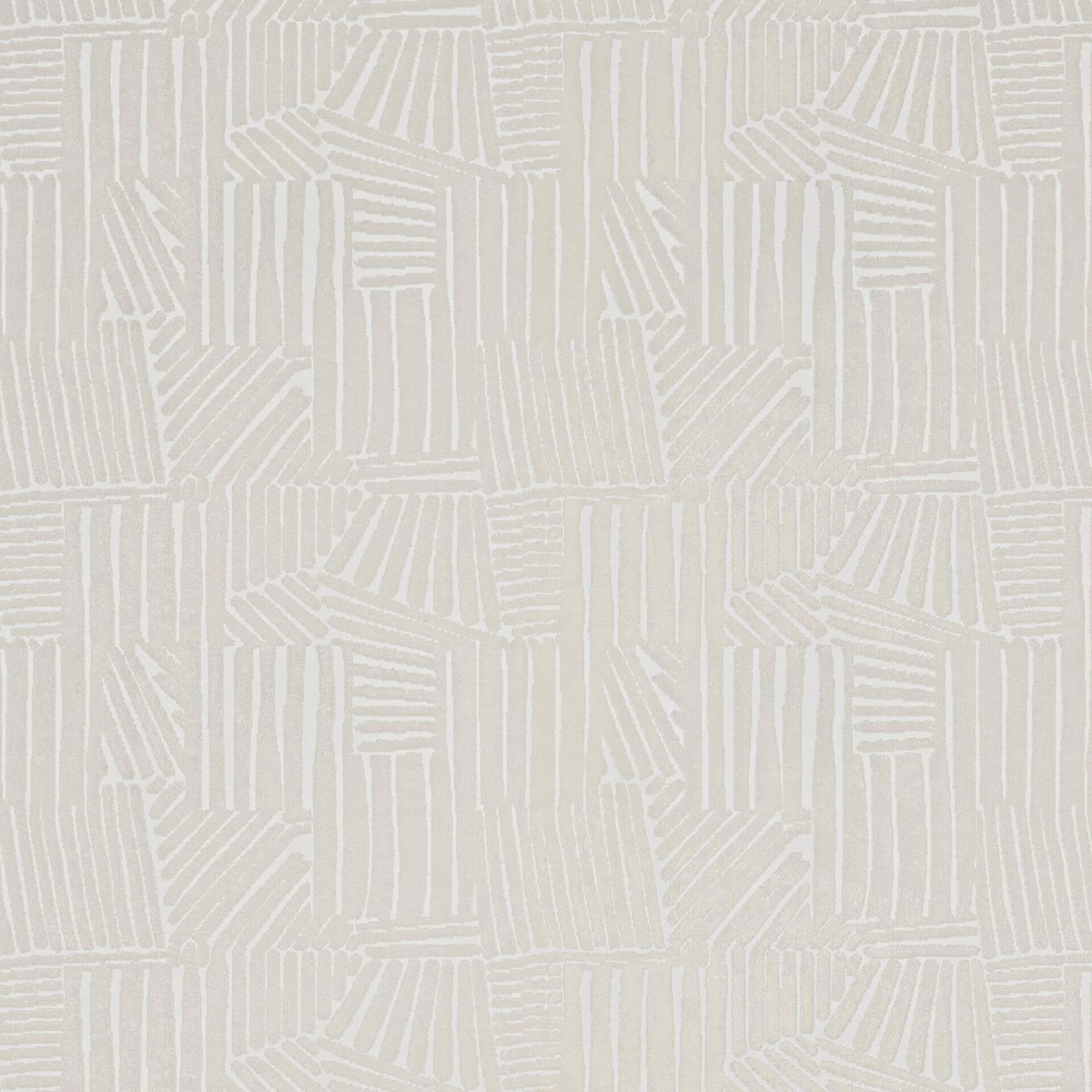 Pale greige fabric with off-white geometric linear blocks and fine textured detail