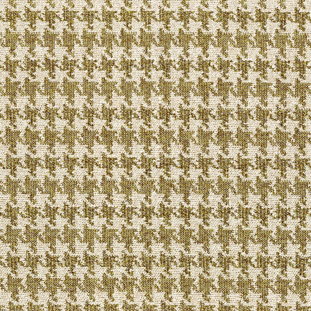 Close-up of cream and muted pear-olive woven geometric fabric with a grainy texture