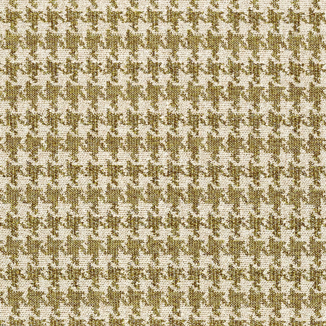 Close-up of cream and muted pear-olive woven geometric fabric with a grainy texture