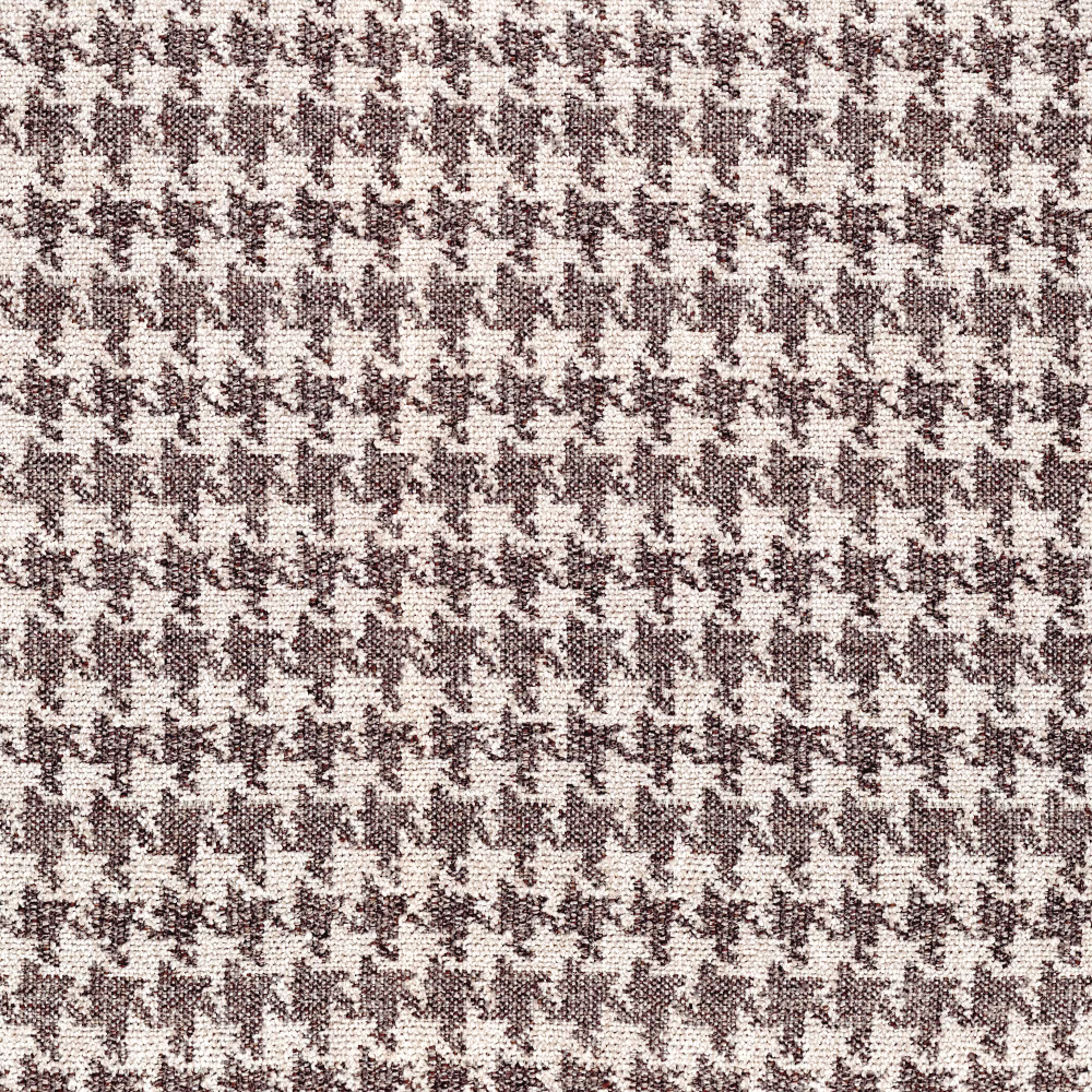 Close-up of taupe and cream textured houndstooth-style woven fabric