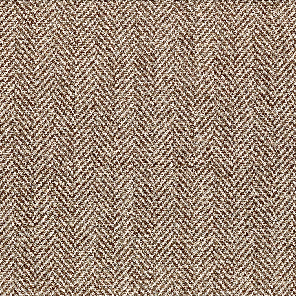 Close view of cocoa brown and cream herringbone weave with softly nubby texture