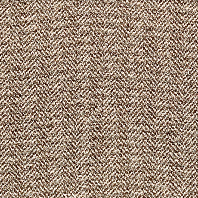 Close view of cocoa brown and cream herringbone weave with softly nubby texture