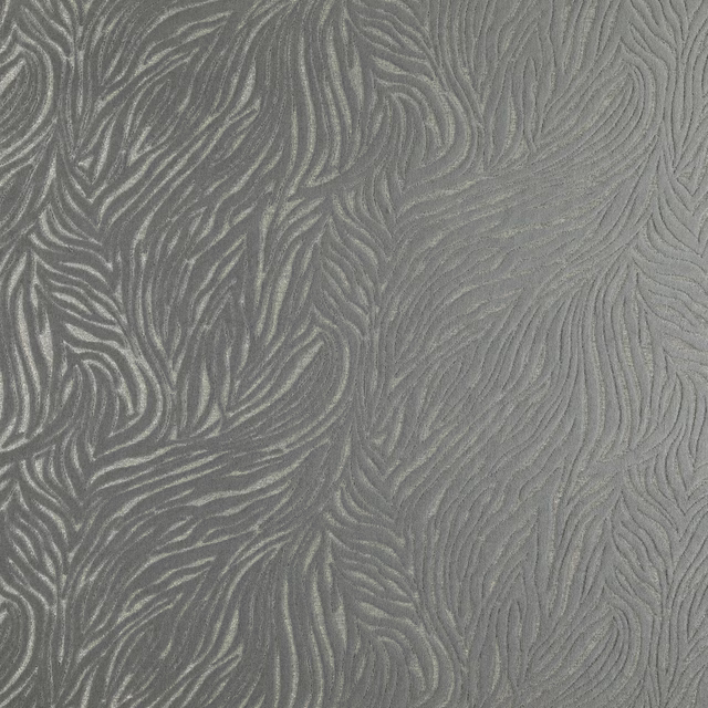 Graphite-grey fabric with raised flowing feather-like striations and subtle surface sheen