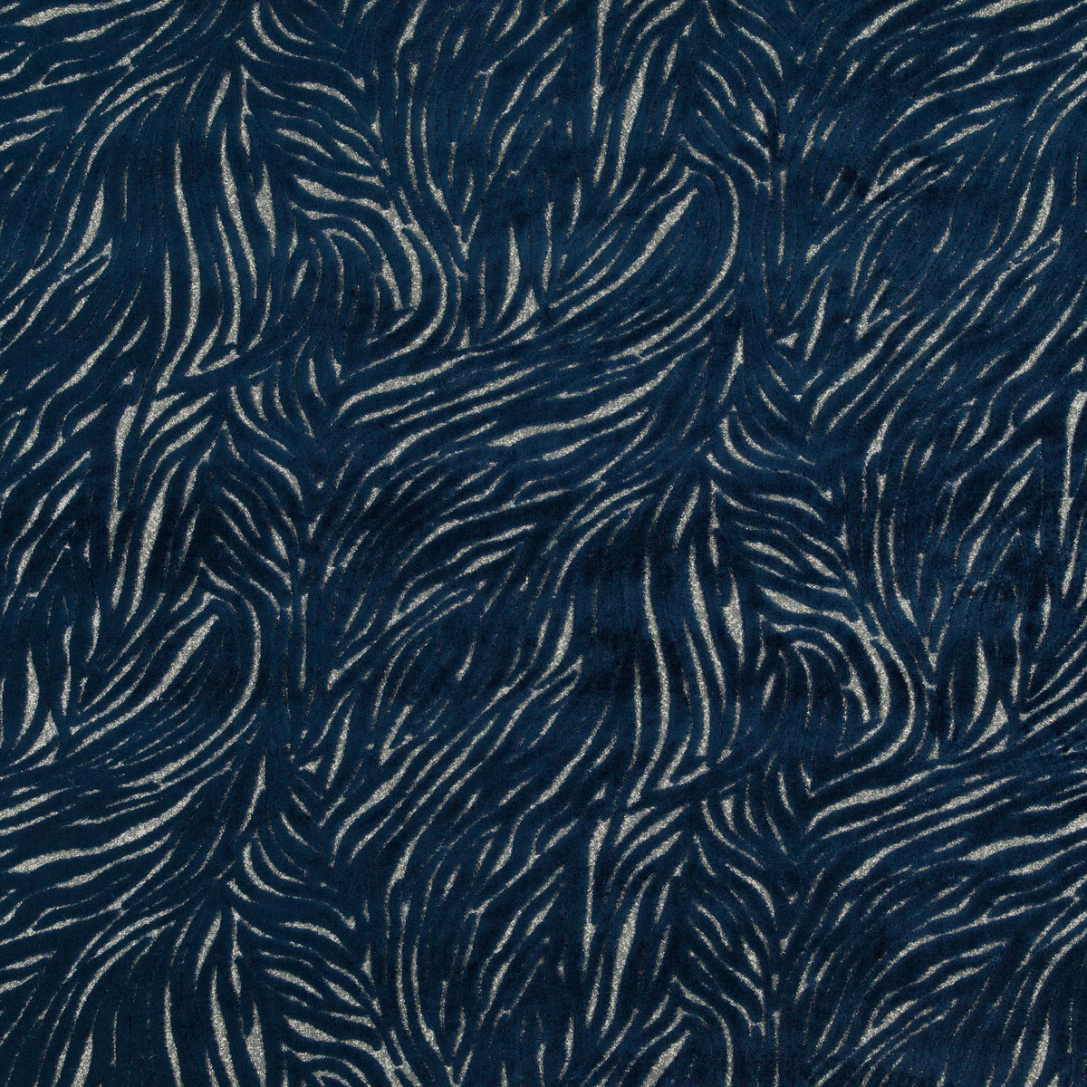 Deep ink-blue textile with pale blue-grey feathered strokes and tactile texture