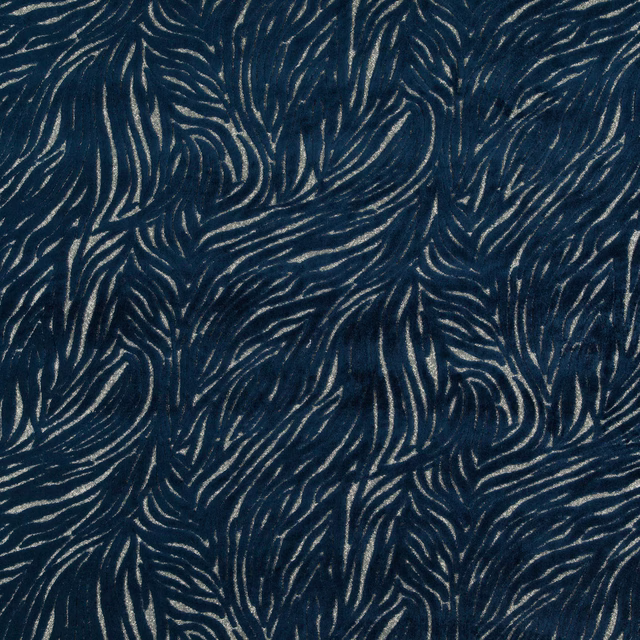 Deep ink-blue textile with pale blue-grey feathered strokes and tactile texture