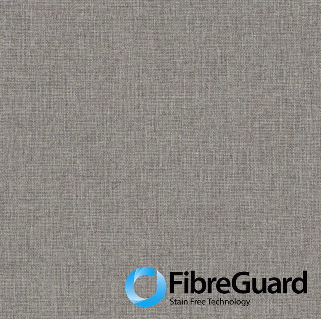 Close-up of cool ash-grey woven fabric with fine tonal flecks and tactile texture
