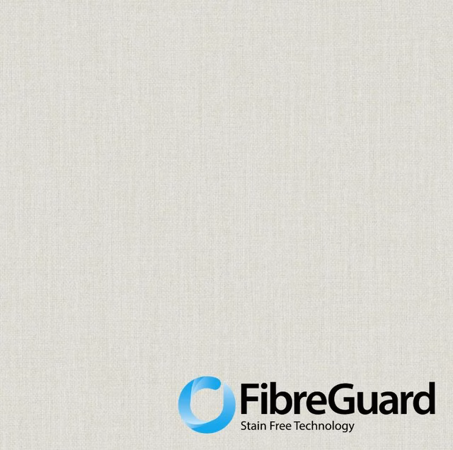 Pale vanilla cream woven swatch with subtle vertical texture and FibreGuard mark