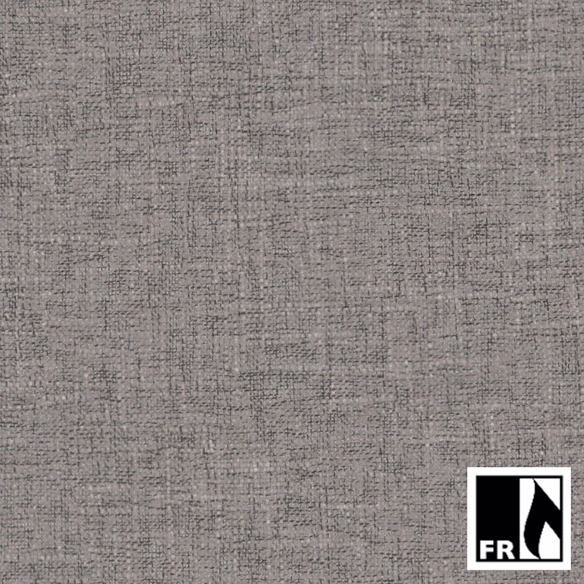 Close-up of muted mink taupe fabric with fine irregular charcoal woven threads