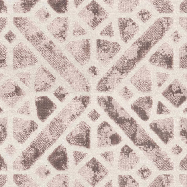 Cream woven ground with muted mauve-grey geometric fragments and distressed texture