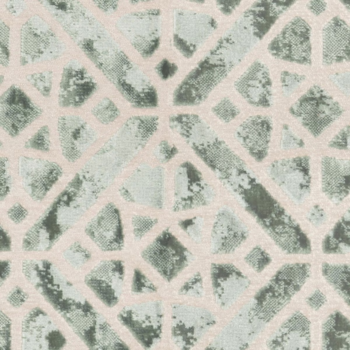 Pale duckegg woven swatch with blush lines and mottled geometric green fragments
