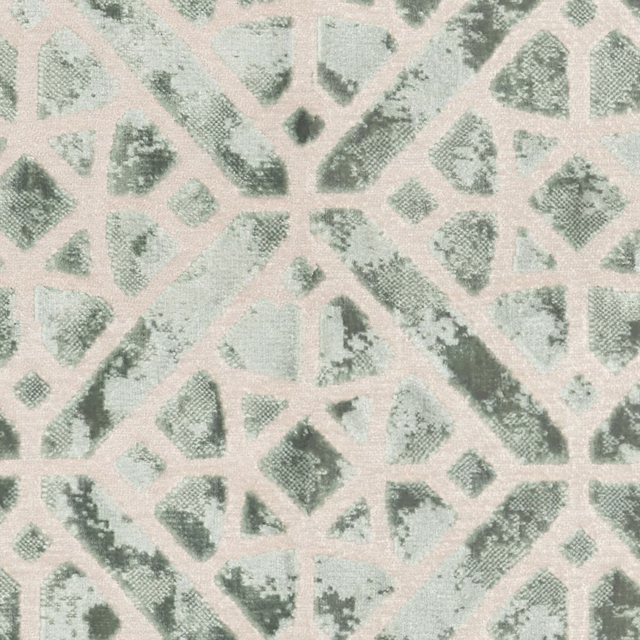 Pale duckegg woven swatch with blush lines and mottled geometric green fragments