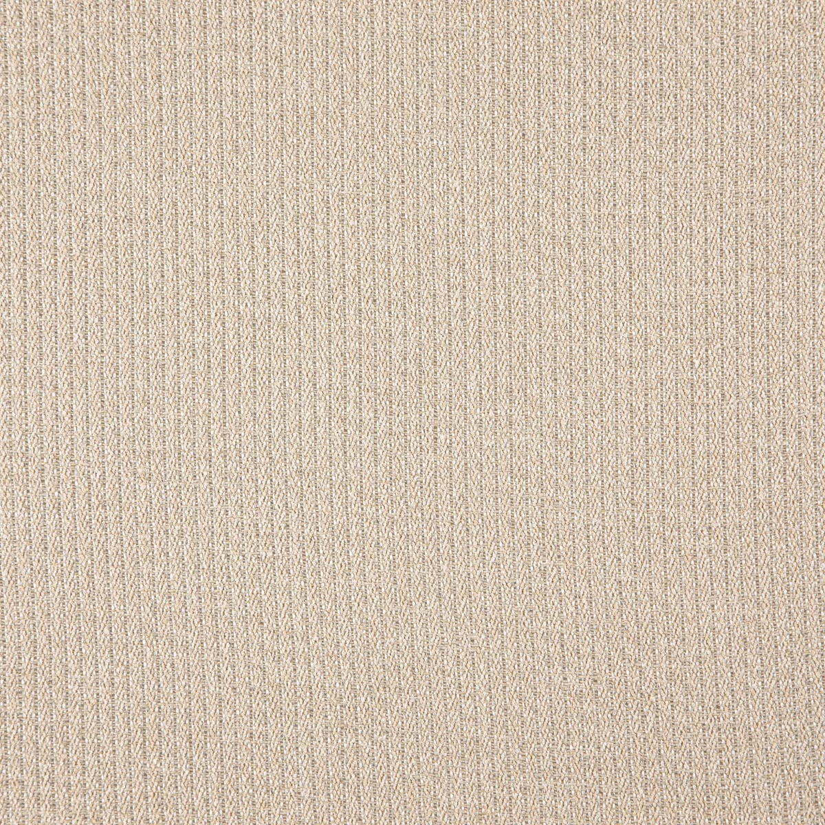 Close-up of warm oat-beige woven fabric with fine vertical ribs and subtle tonal flecks