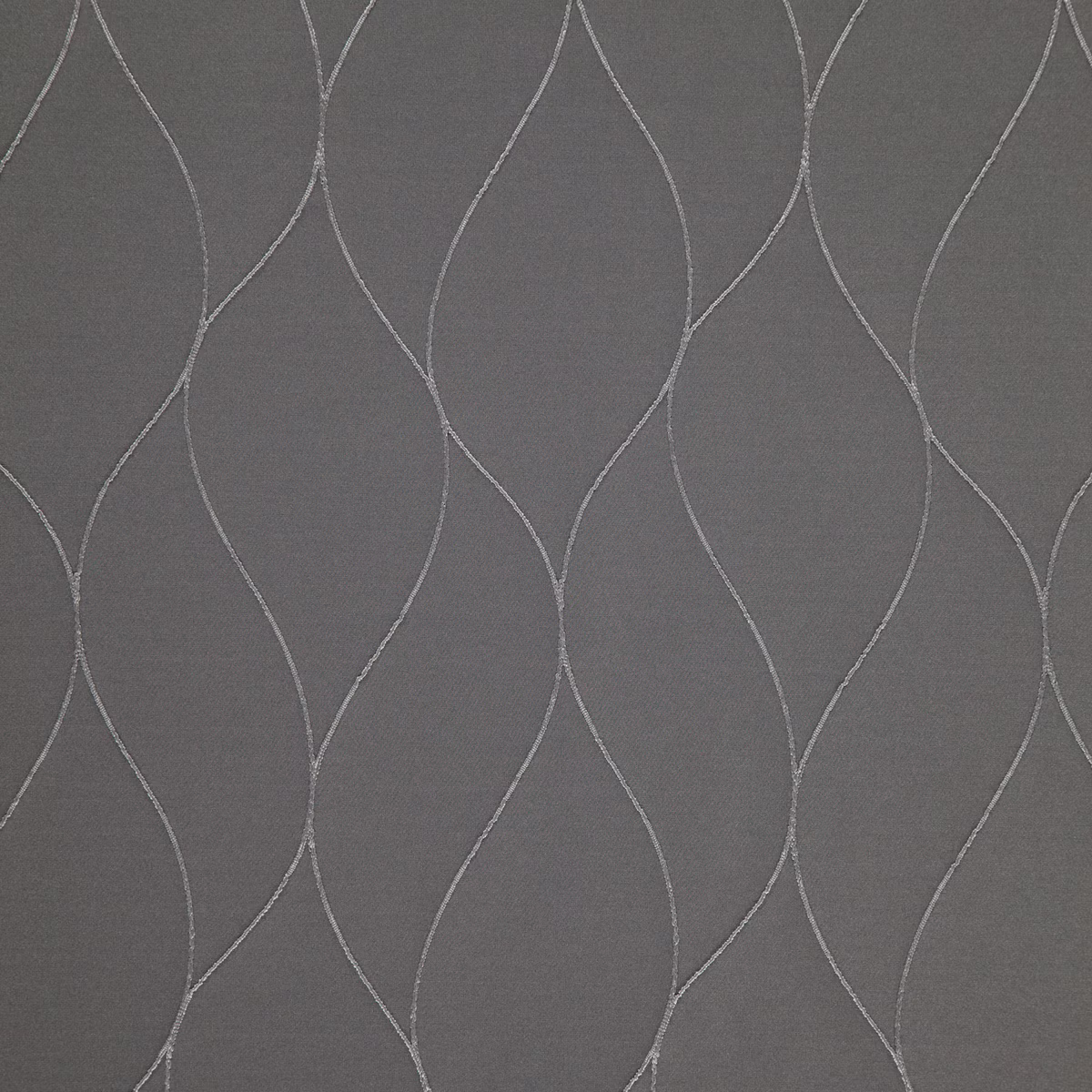 Charcoal-grey fabric with pale-grey looping ogee lines and a fine matte texture