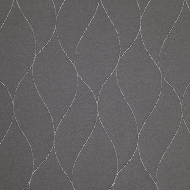 Charcoal-grey fabric with pale-grey looping ogee lines and a fine matte texture
