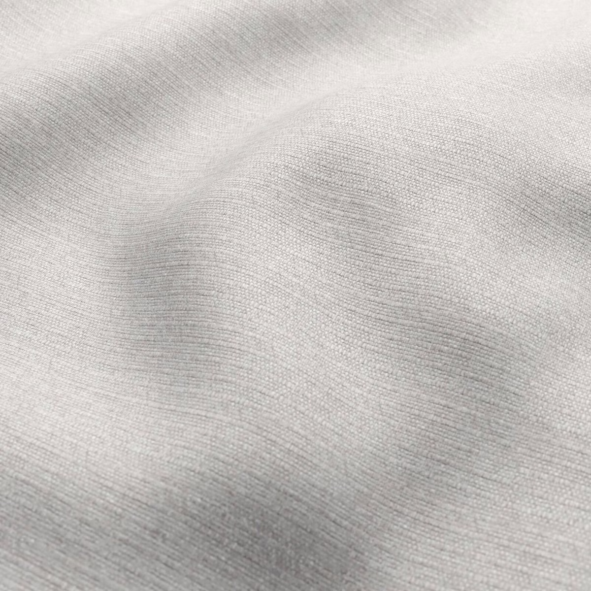 Pale birch-grey woven fabric with fine texture and softly gathered folds