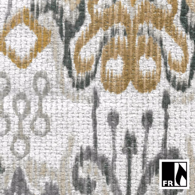Textured ivory fabric with sienna, ochre and charcoal abstract vertical marks