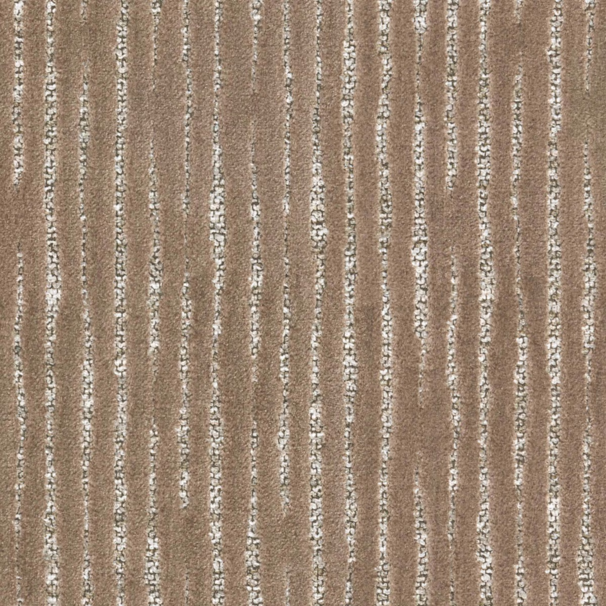 Warm fawn-taupe fabric with irregular pale vertical stripes and raised woven texture
