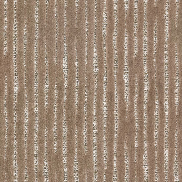 Warm fawn-taupe fabric with irregular pale vertical stripes and raised woven texture