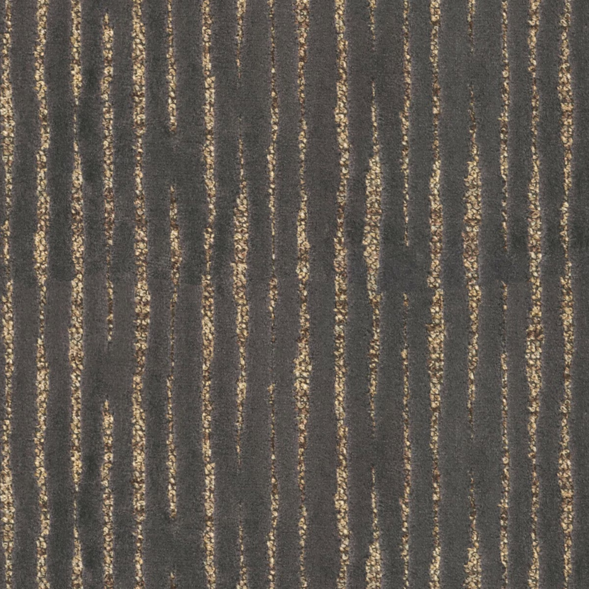 Charcoal graphite textile with uneven vertical bronze-gold striations and tactile weave
