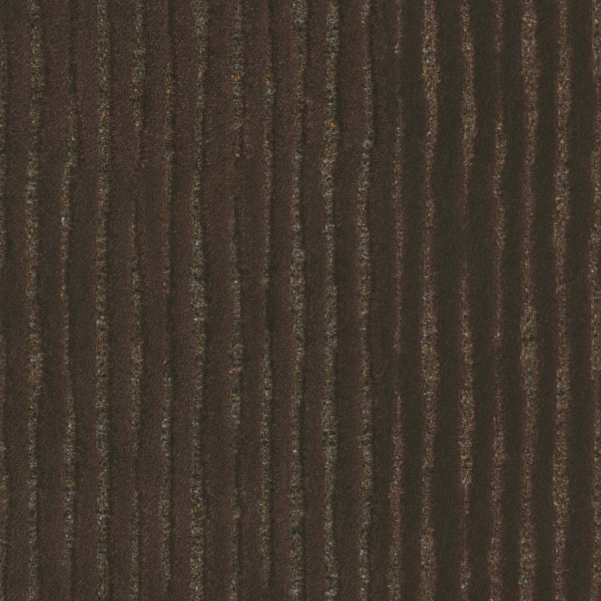 Dark chocolate-brown fabric swatch with irregular raised vertical stripes and tactile texture