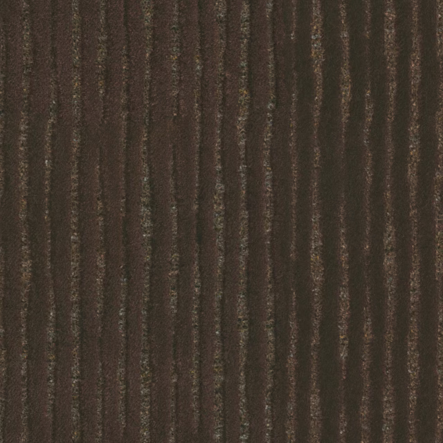Dark chocolate-brown fabric swatch with irregular raised vertical stripes and tactile texture