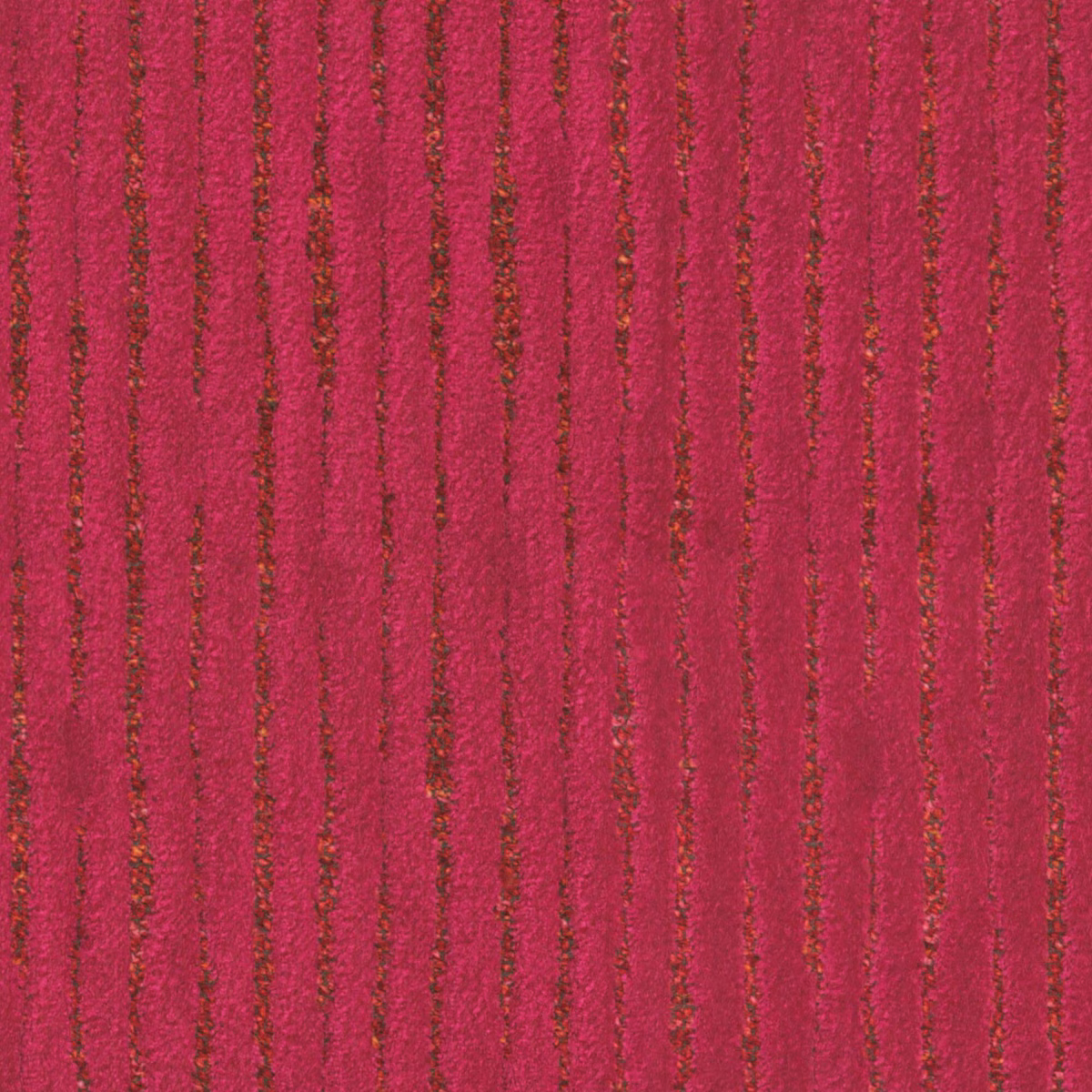 Rich fuchsia woven fabric with irregular bronze-brown vertical stripes and nubby texture