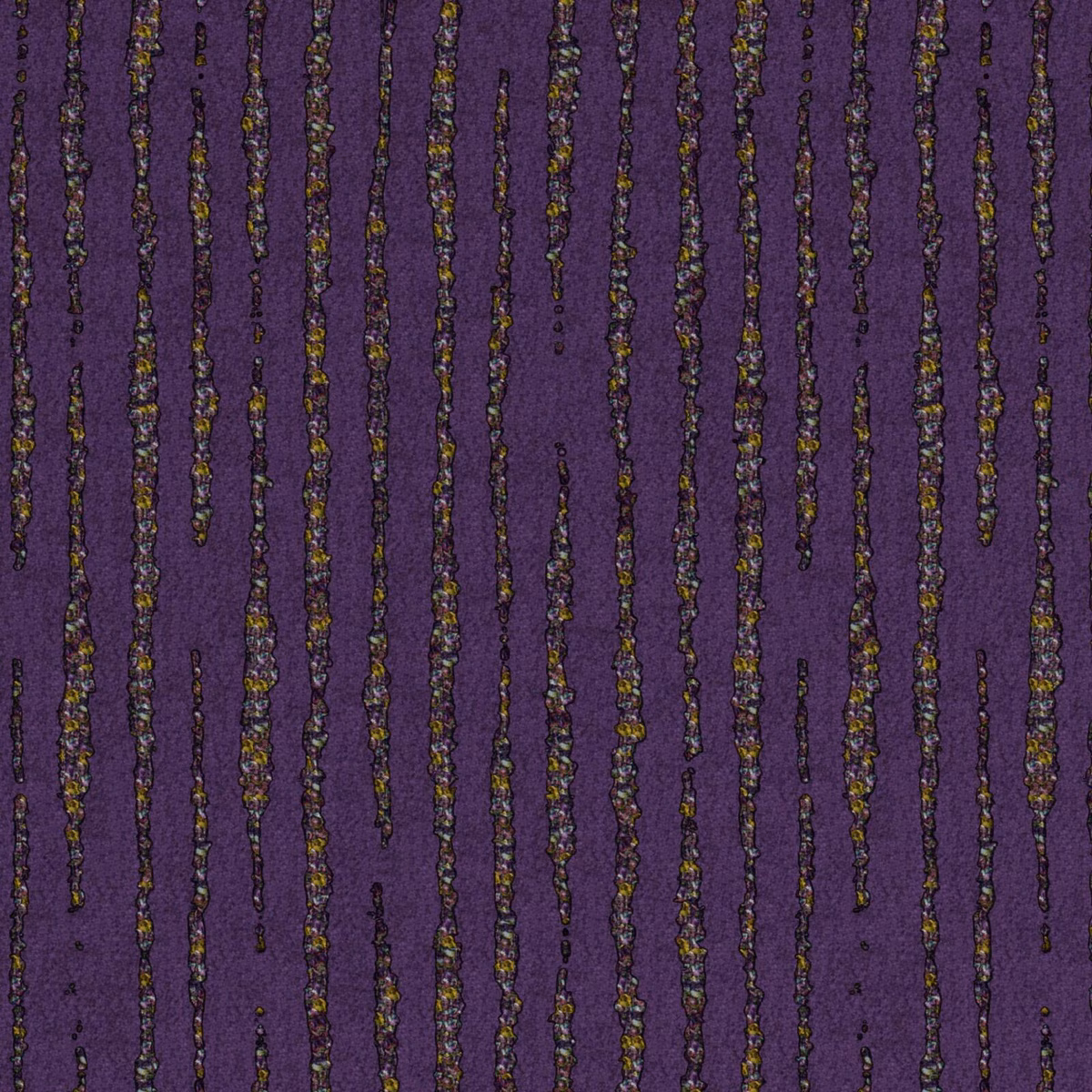 Deep aubergine textile with irregular vertical mottled lines in purple, olive and muted gold