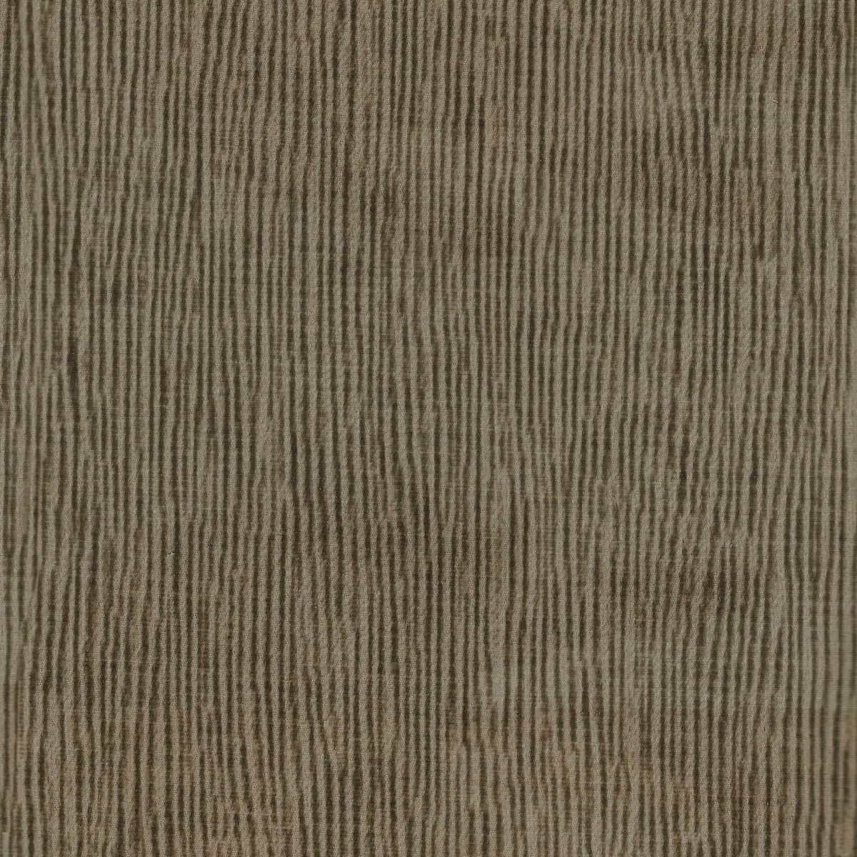 Muted taupe woven fabric with fine uneven vertical striations and weathered texture