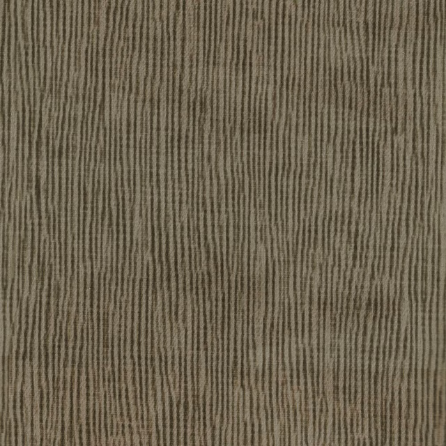 Muted taupe woven fabric with fine uneven vertical striations and weathered texture