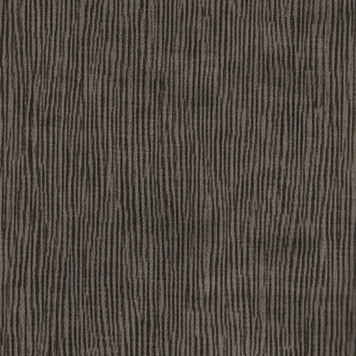 Close view of dark taupe-grey textile with irregular vertical striations and soft texture