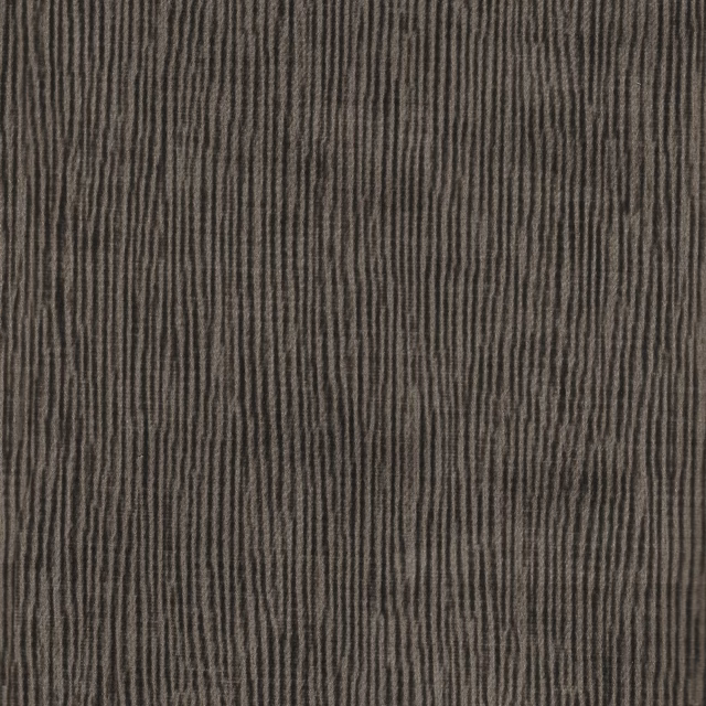 Close view of dark taupe-grey textile with irregular vertical striations and soft texture
