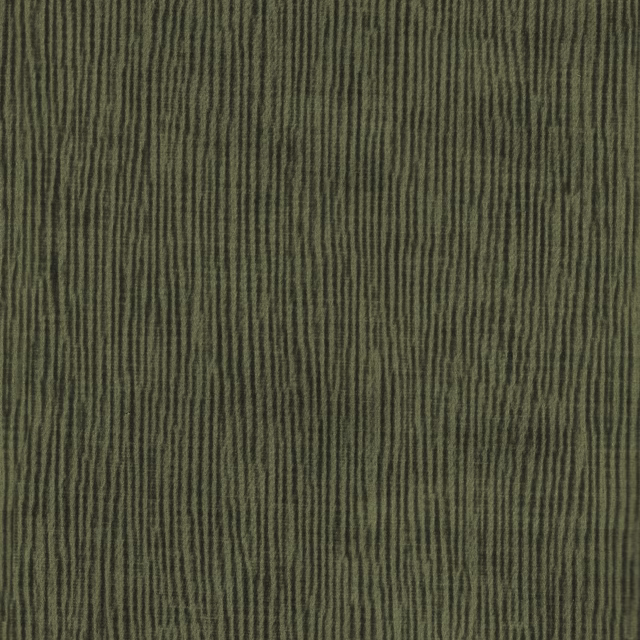 Muted pesto olive fabric with fine irregular vertical striations and softly rippled texture