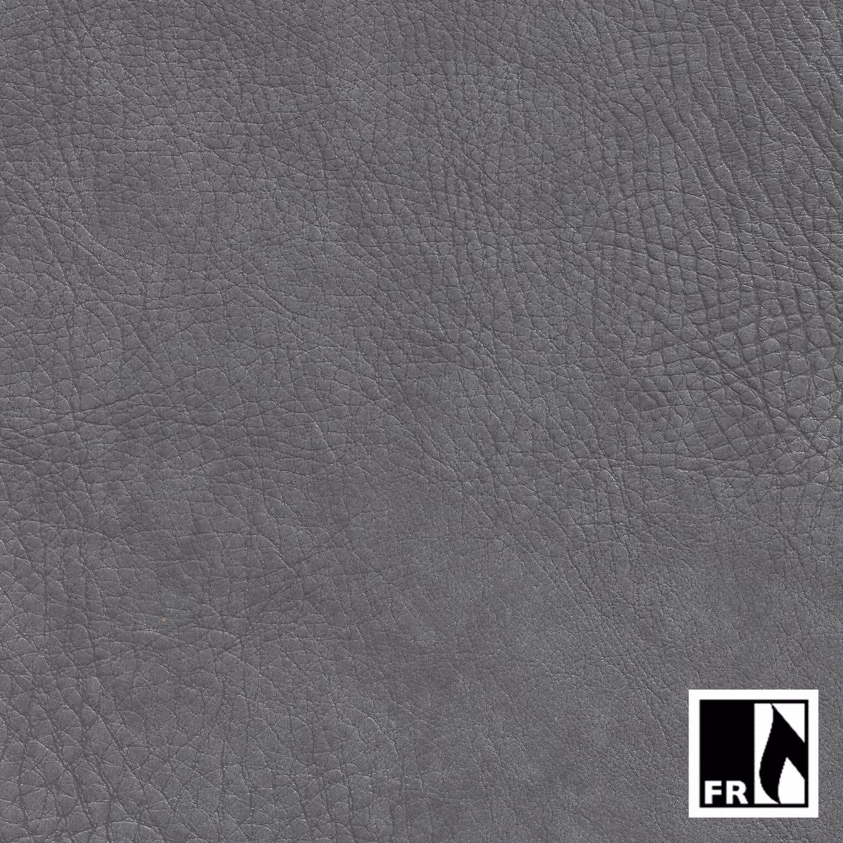 Close view of cool zinc-grey fabric with a fine, pebbled, leather-like texture