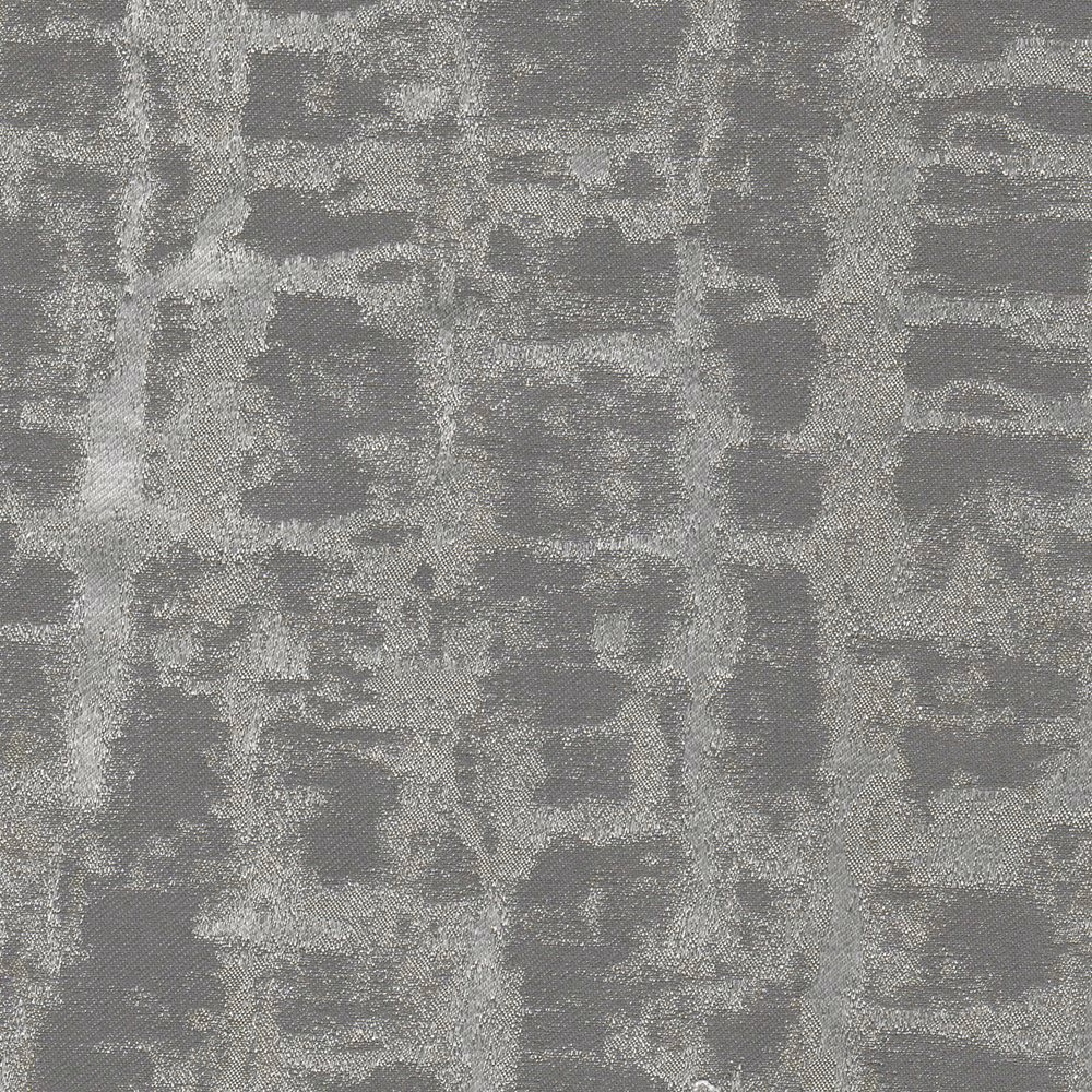 Cool zinc-grey woven swatch with mottled abstract blocks and soft textural variation