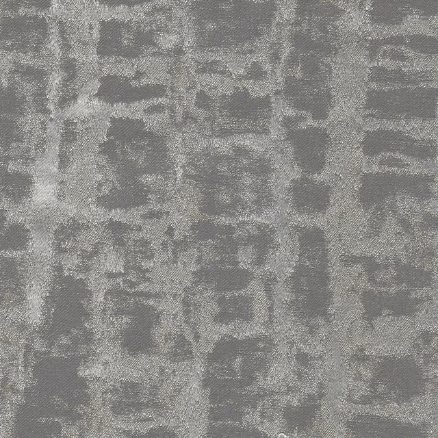 Cool zinc-grey woven swatch with mottled abstract blocks and soft textural variation