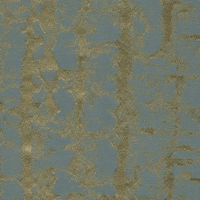 Marine-blue woven ground with mottled olive-gold abstract vertical markings