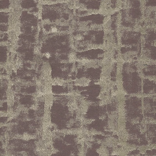 Close-up of taupe-mauve woven fabric with sage-grey abstract blocks and flecks.