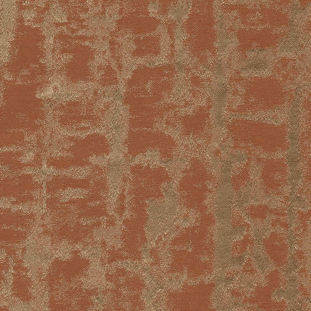 Muted brick terracotta woven fabric with taupe-grey irregular abstract blocks