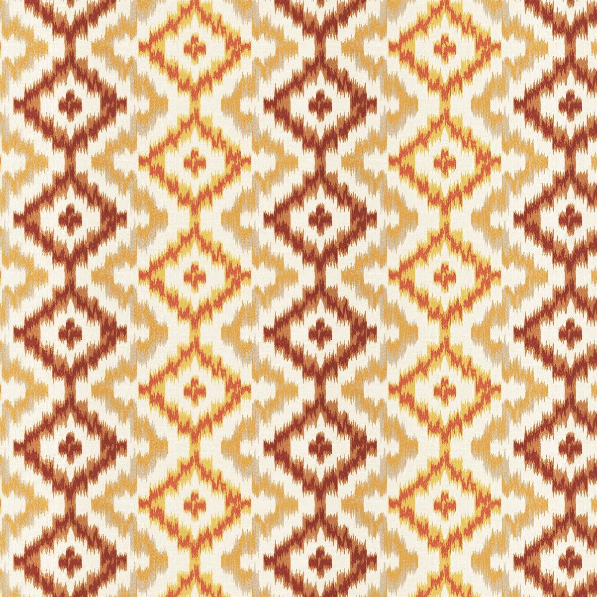 Cream woven ground with rust, ochre and grey-green diamond motifs