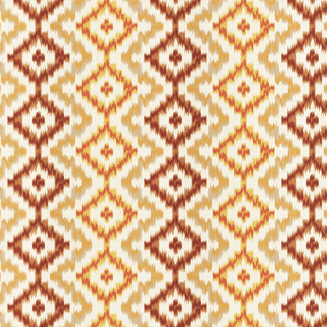 Cream woven ground with rust, ochre and grey-green diamond motifs
