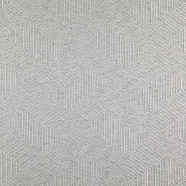 Cool light-grey woven fabric with fine ribbing and linked angular geometric outlines