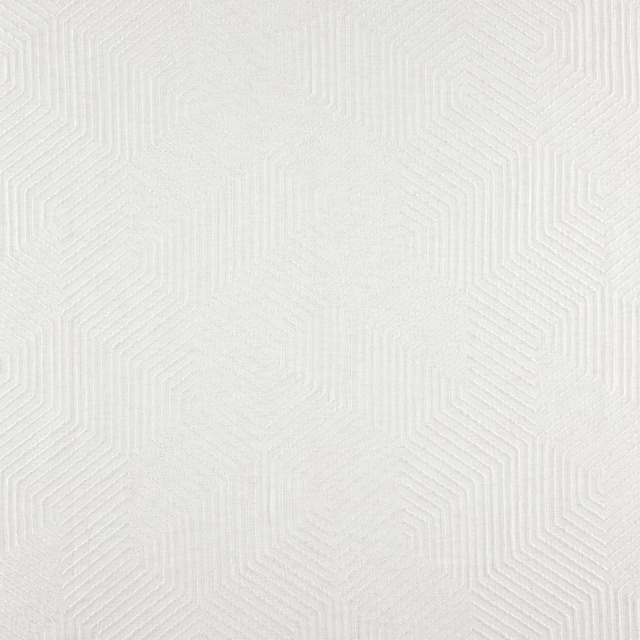 Pale bone fabric with raised stepped geometric lines and a softly textured weave