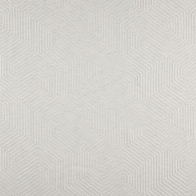 Pale natural woven textile with tonal stepped geometric maze lines