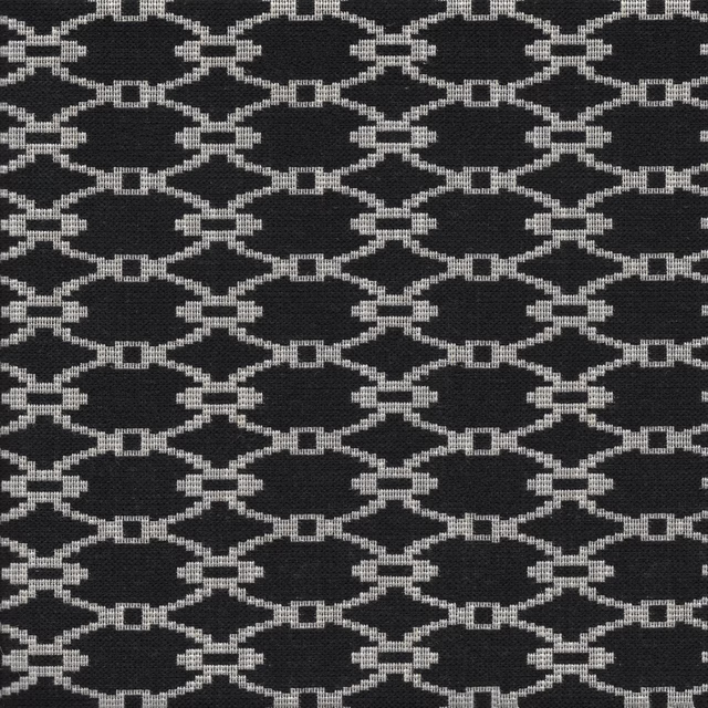 Charcoal woven swatch with repeating ivory interlocking oval lattice